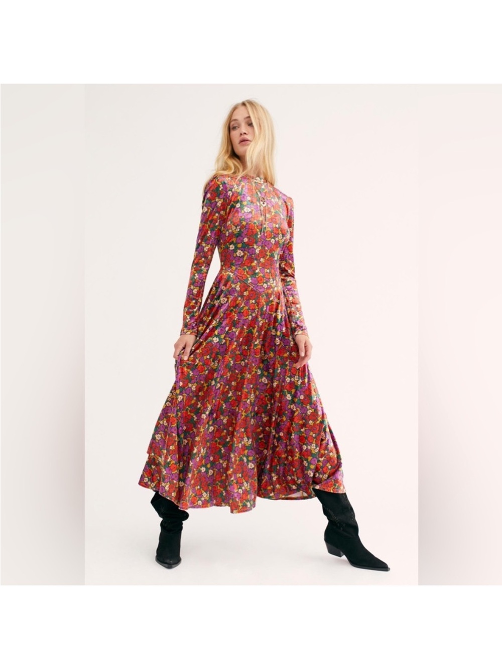 Free People Heartland Crushed Velvet Maxi Dress XS
